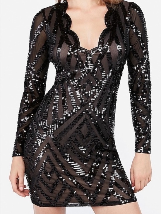 Express Dresses & Skirts - Express Black Sequin Long-Sleeve Mini Dress